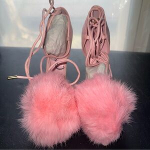 Pink Fluffy Pom Pom Heels
